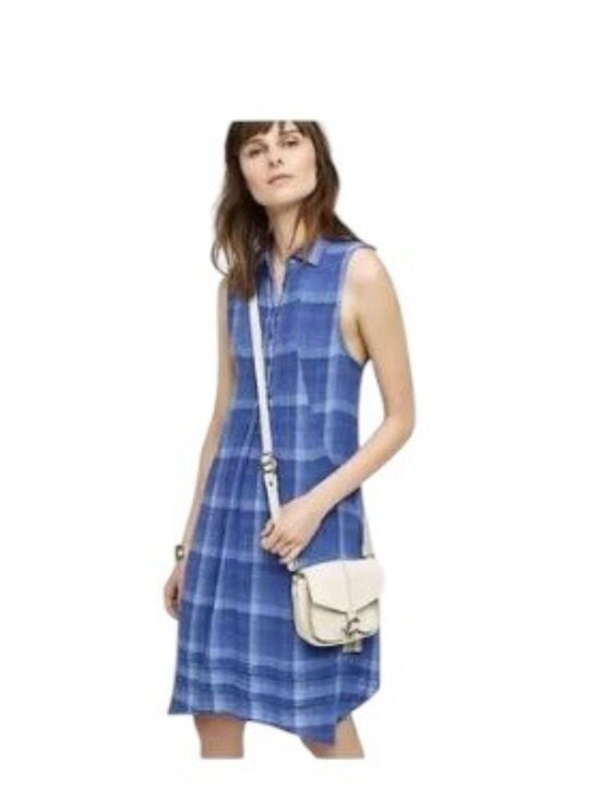 Isabella Sinclair For Anthropologie Tillie Linen Dress Blue Size M - Picture 1 of 13